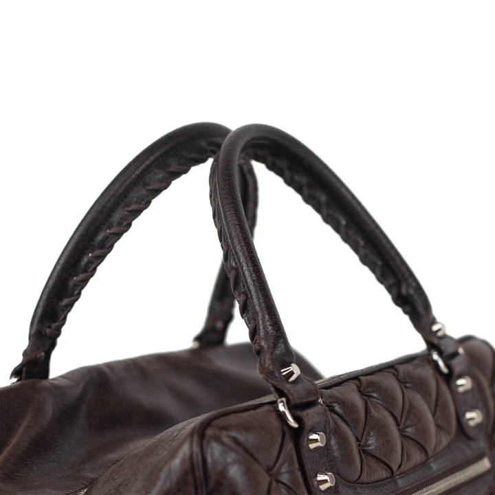 Balenciaga Brown Chevre Quilted Matelasse MM Handle Bag