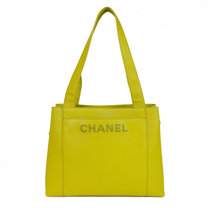 Chanel Lime Caviar Leather LAX Logo Tote Bag