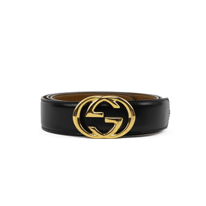 Gucci Vintage GG Buckle Black Leather Belt