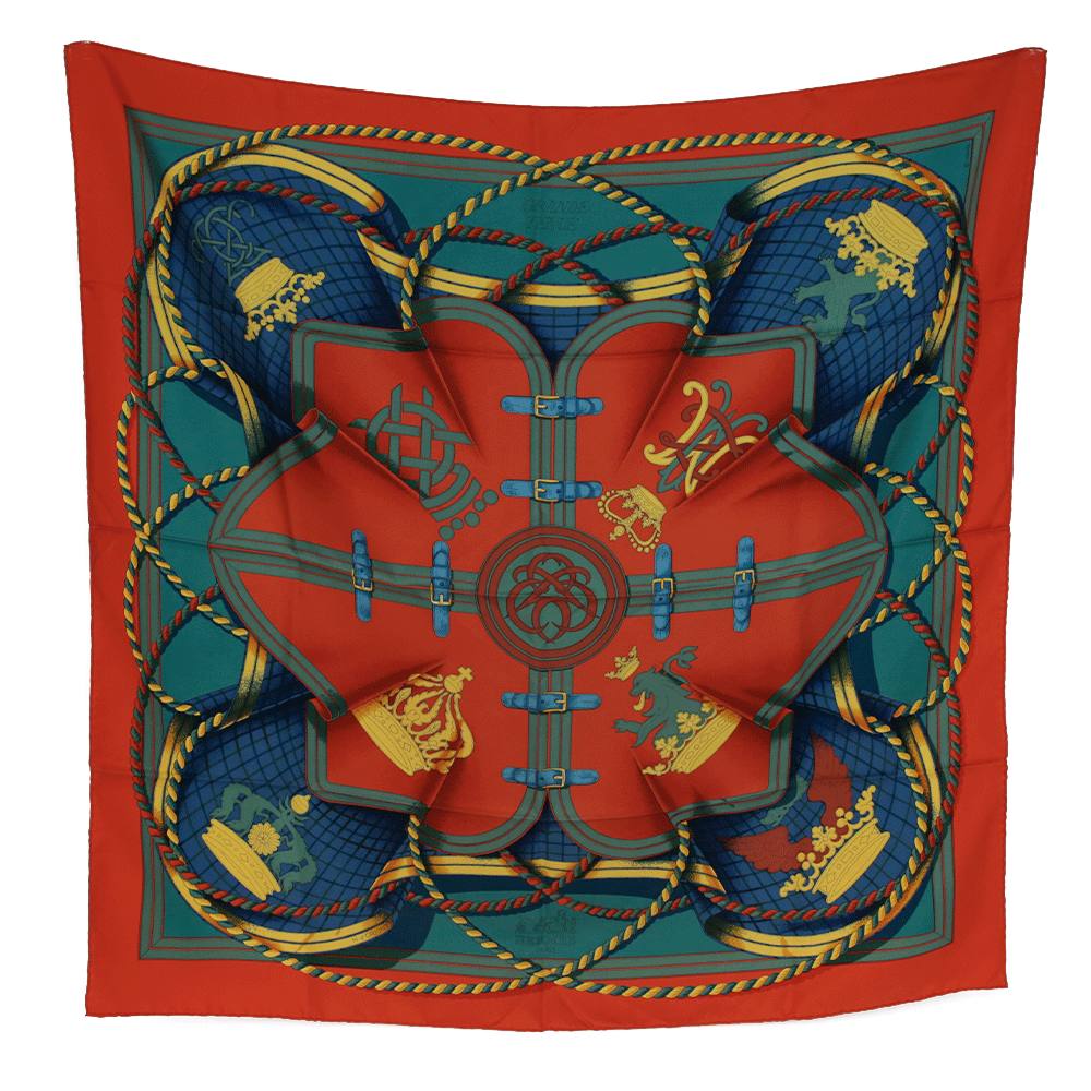 Hermès Grande Tenue Red & Green Silk Scarf