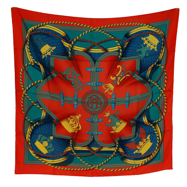 Hermès Grande Tenue Red & Green Silk Scarf