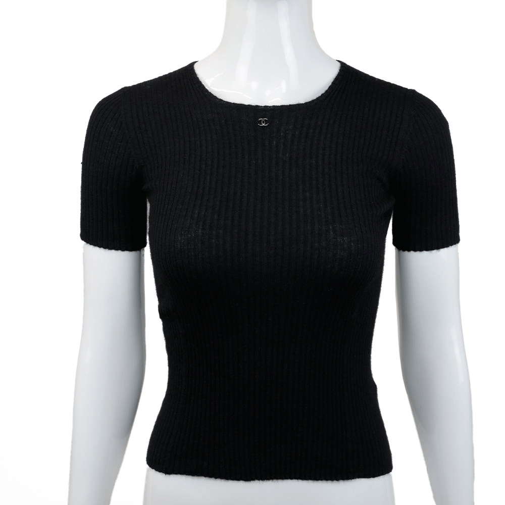 Chanel Black Vintage Interlocking CC Cashmere Blend Sweater