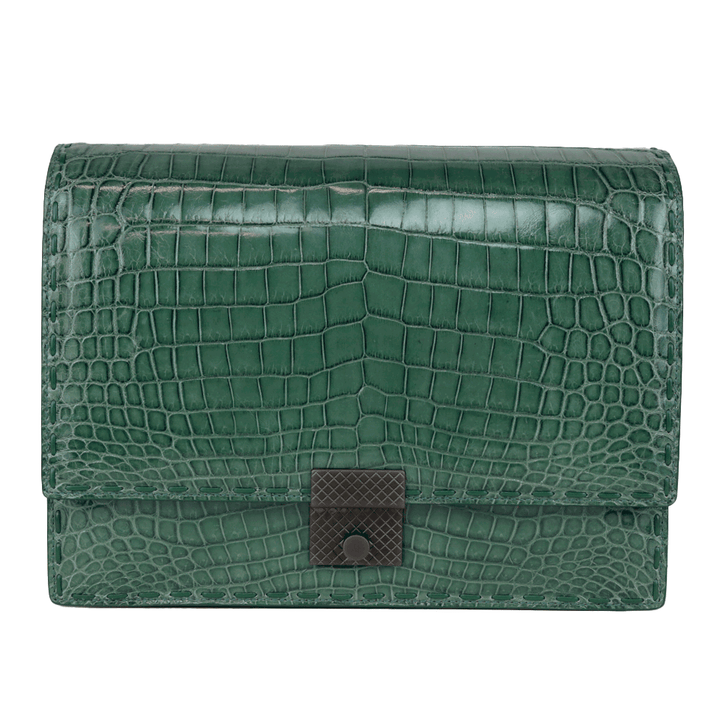 Bottega Veneta Green Crocodile Flap Top Accordion Bag