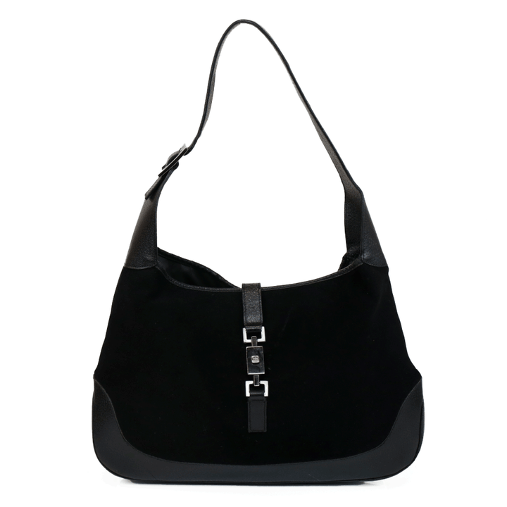 Gucci Black Felt Wool & Leather Jackie O Hobo Bag