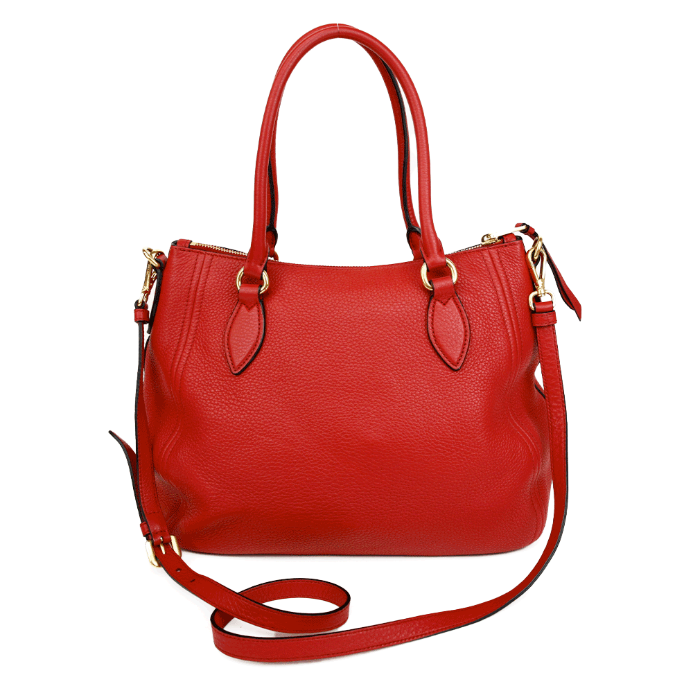 Prada Red Pebbled Leather Convertible Zip Tote Bag