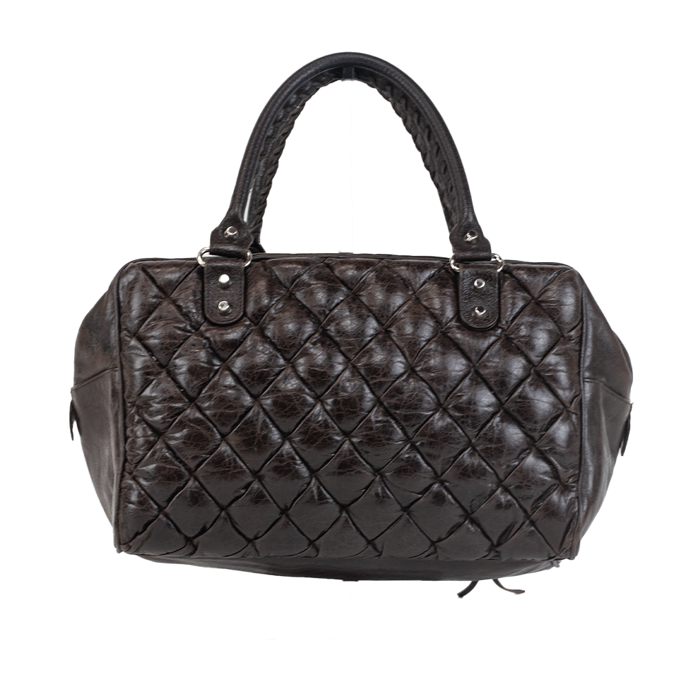 Balenciaga Brown Chevre Quilted Matelasse MM Handle Bag