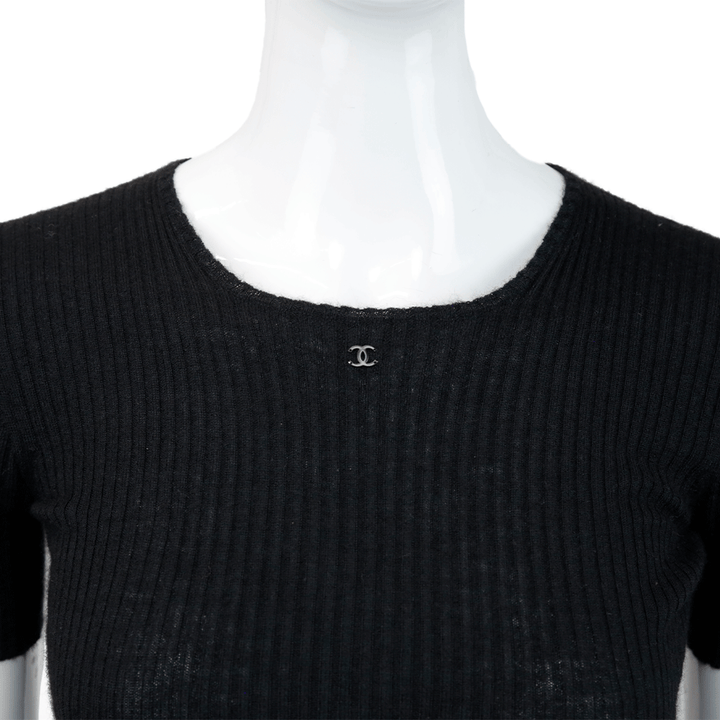 Chanel Black Vintage Interlocking CC Cashmere Blend Sweater