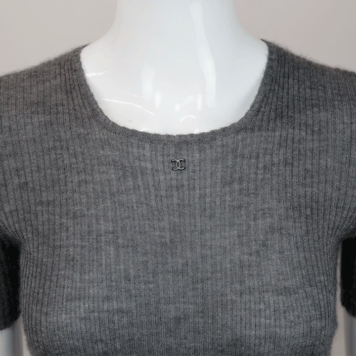 Chanel Gray Vintage Interlocking CC Cashmere Blend Sweater