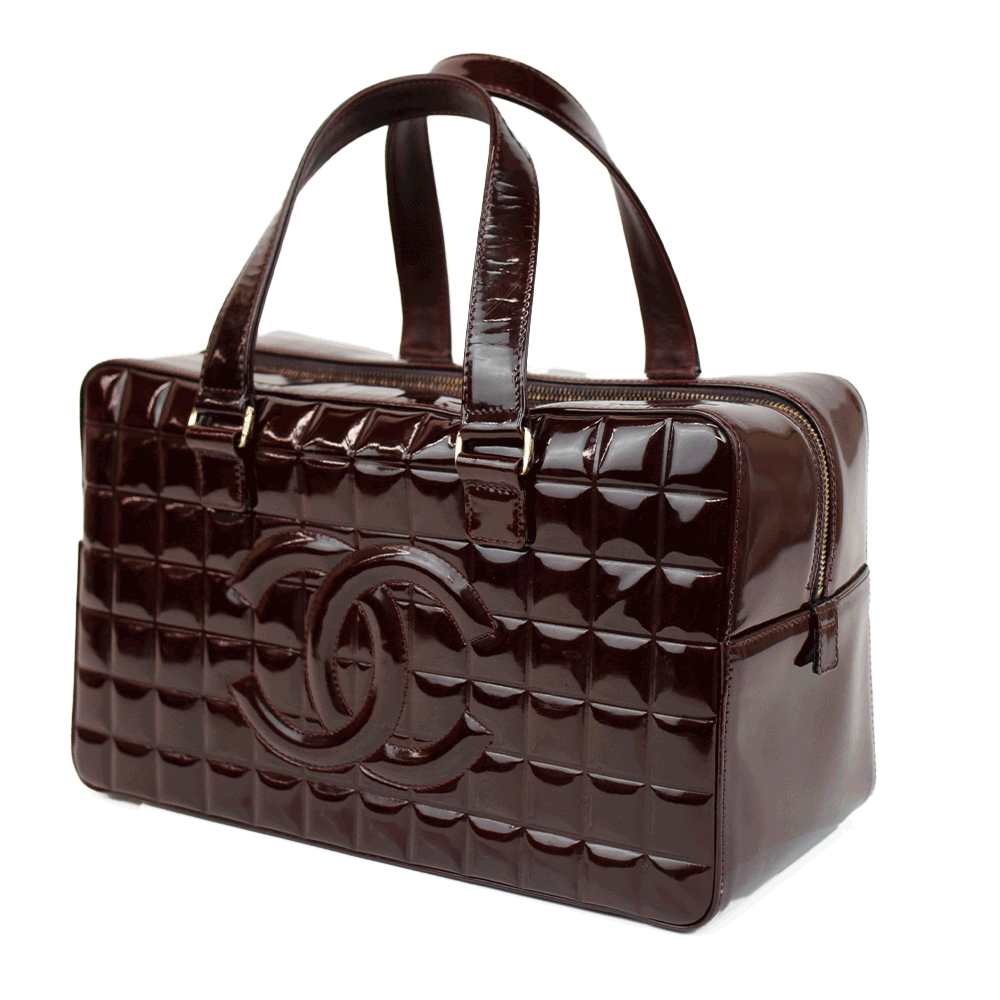 Chanel Burgundy Patent Leather Chocolate Bar Bowler Bag