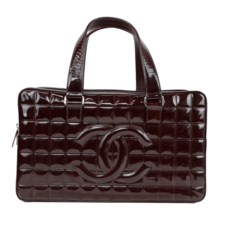 Chanel Burgundy Patent Leather Chocolate Bar Bowler Bag