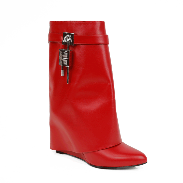 Givenchy Red Leather Shark Lock Boots