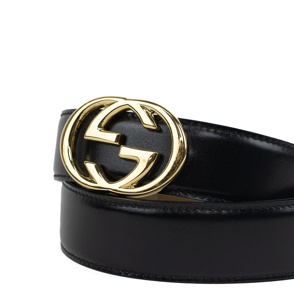 Gucci Vintage GG Buckle Black Leather Belt