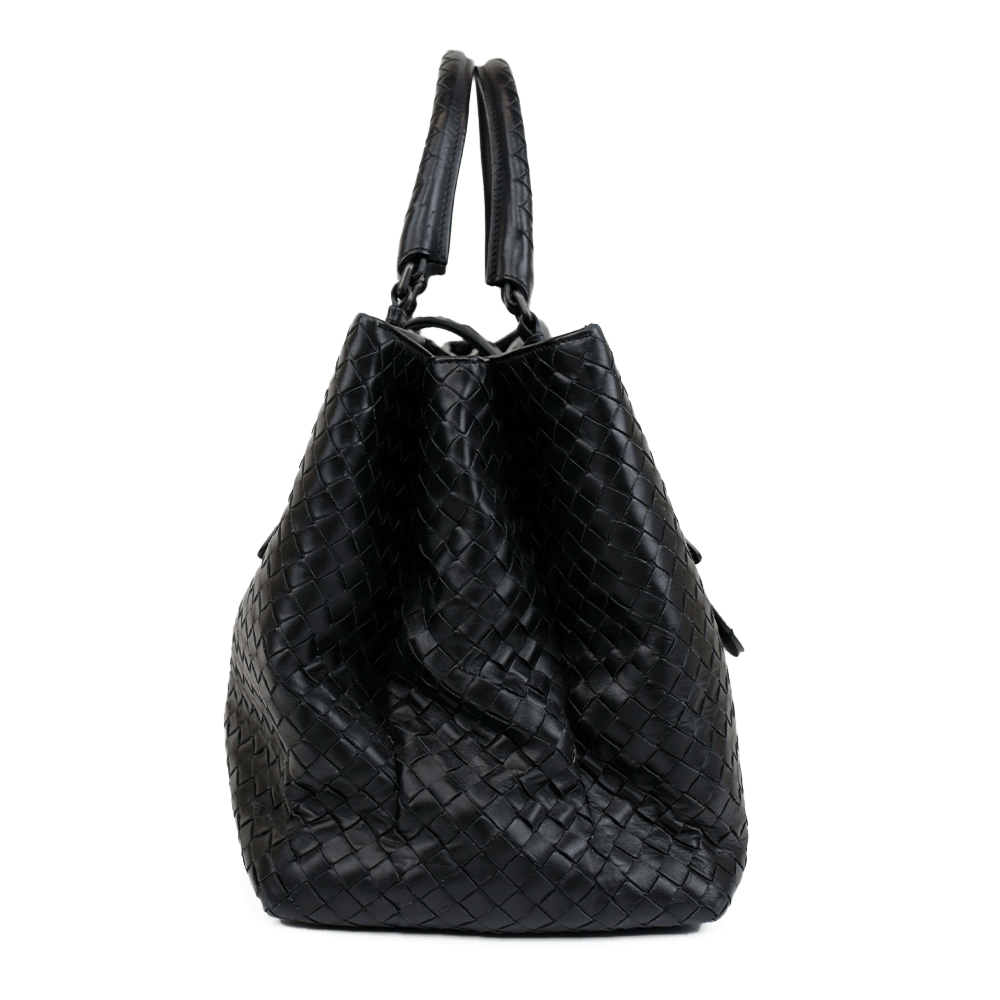 Bottega Veneta Black Medium Roma Intrecciato Tote Bag