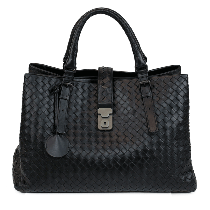 Bottega Veneta Black Medium Roma Intrecciato Tote Bag