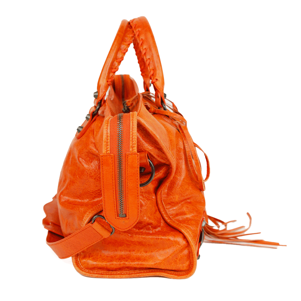 Balenciaga Orange Leather Motocross Classic City Bag