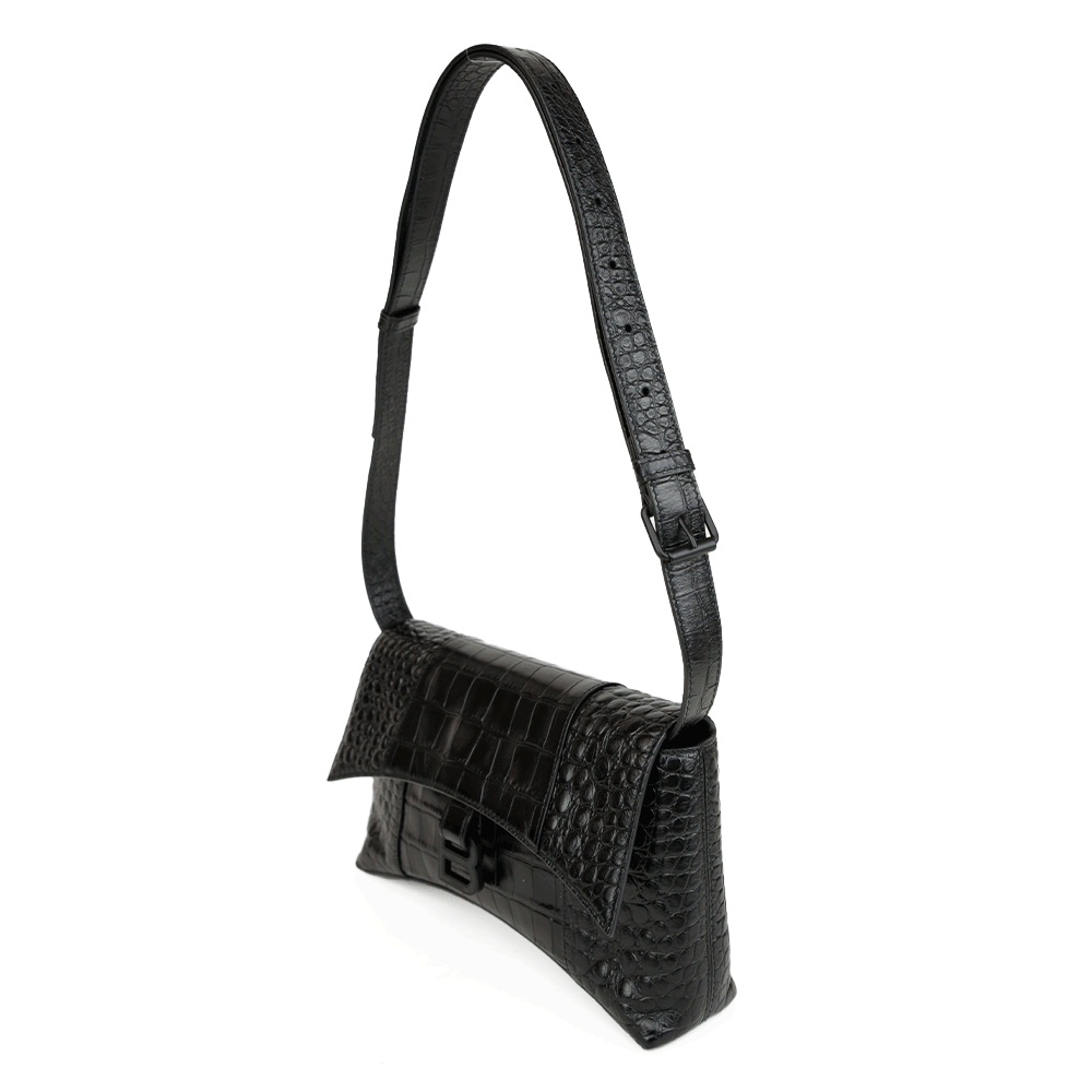 Balenciaga Downtown XS Black Croc Embossed Shoulder Bag