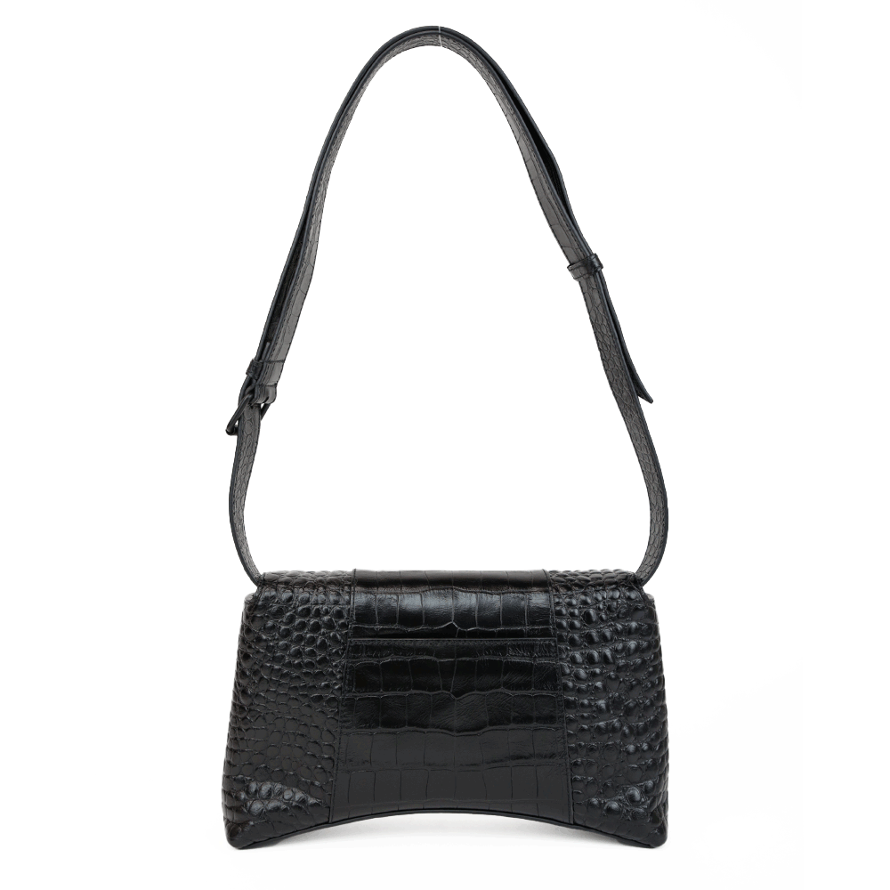 Balenciaga Downtown XS Black Croc Embossed Shoulder Bag