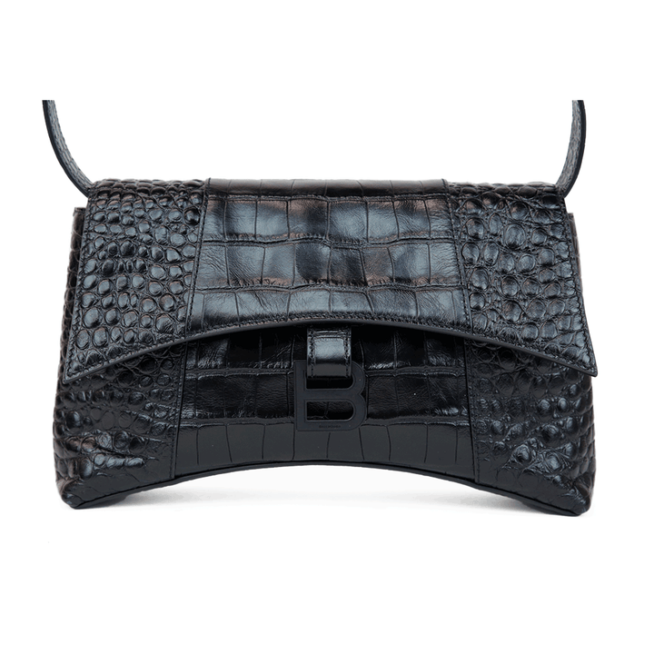 Balenciaga Downtown XS Black Croc Embossed Shoulder Bag