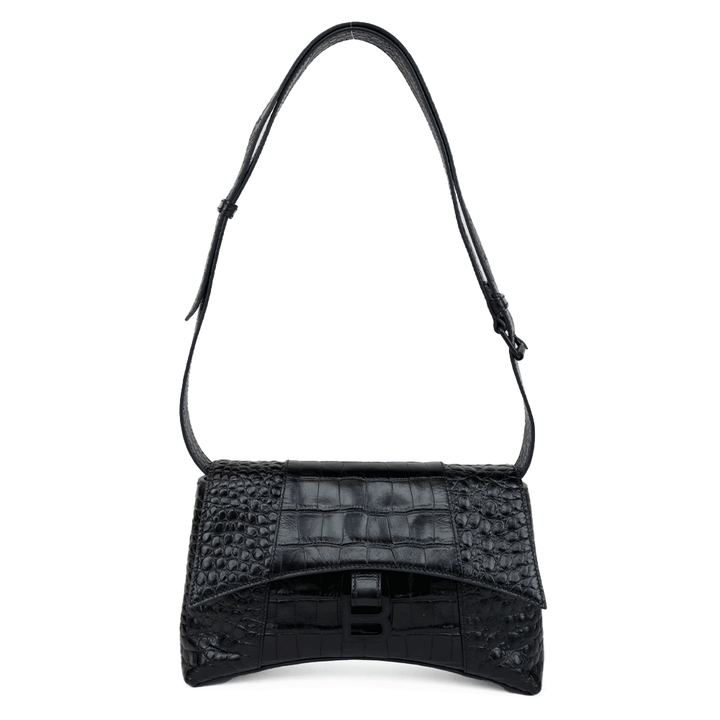 Balenciaga Downtown XS Black Croc Embossed Shoulder Bag