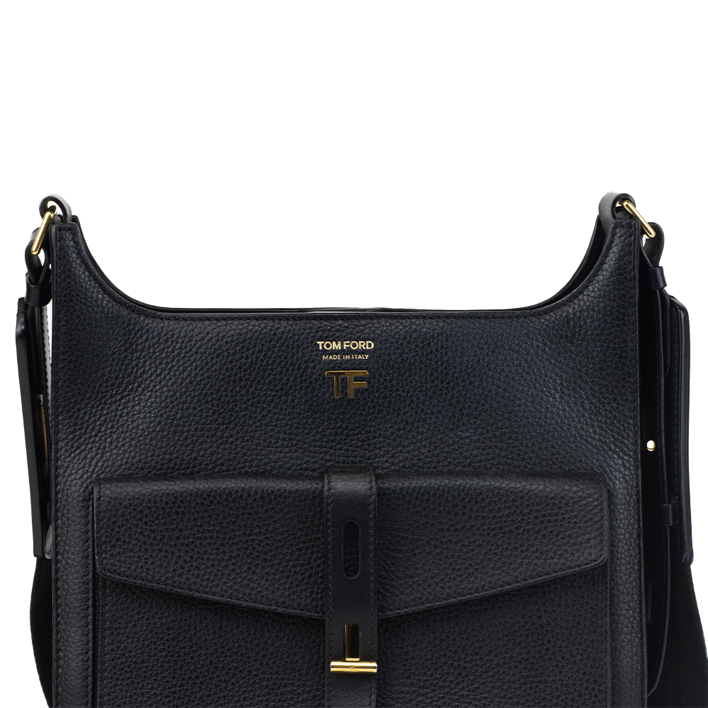 Tom Ford Small T Twist Black Leather Crossbody Bag