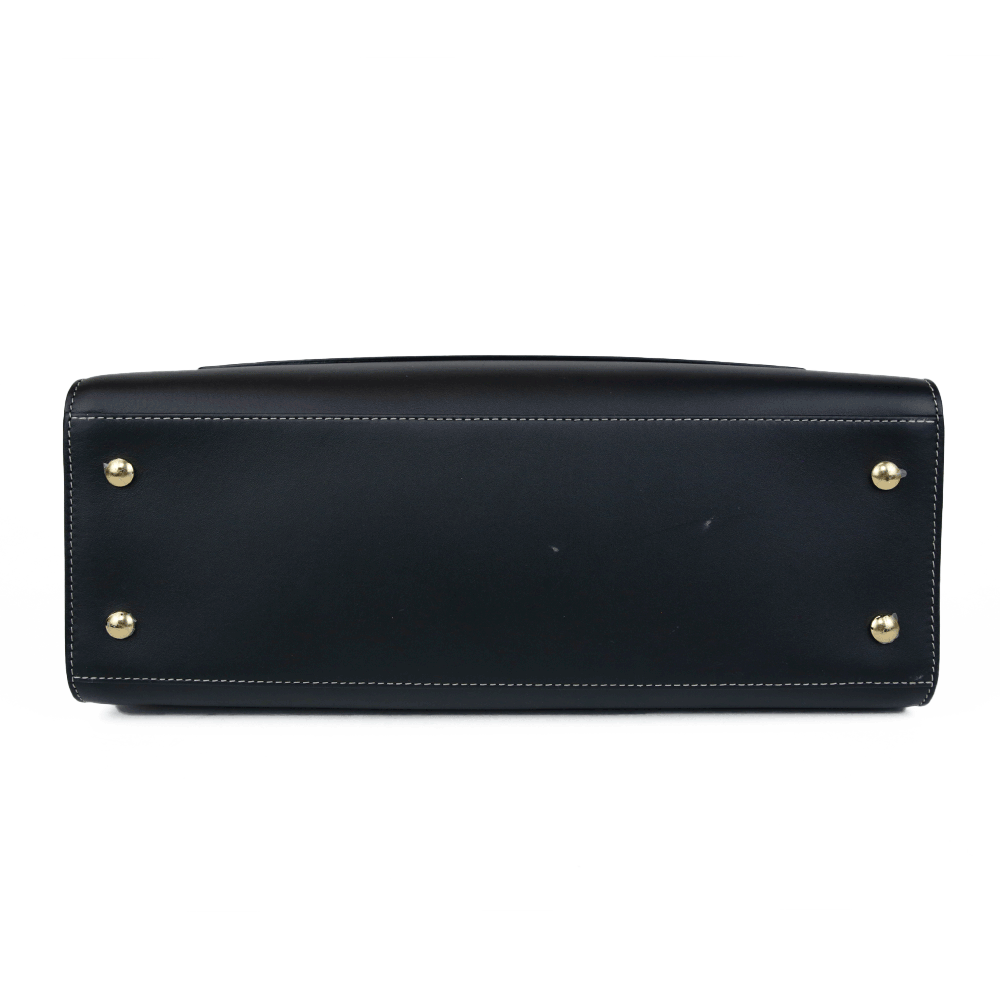 Burberry Black Medium Topstitched Leather Pocket Bag