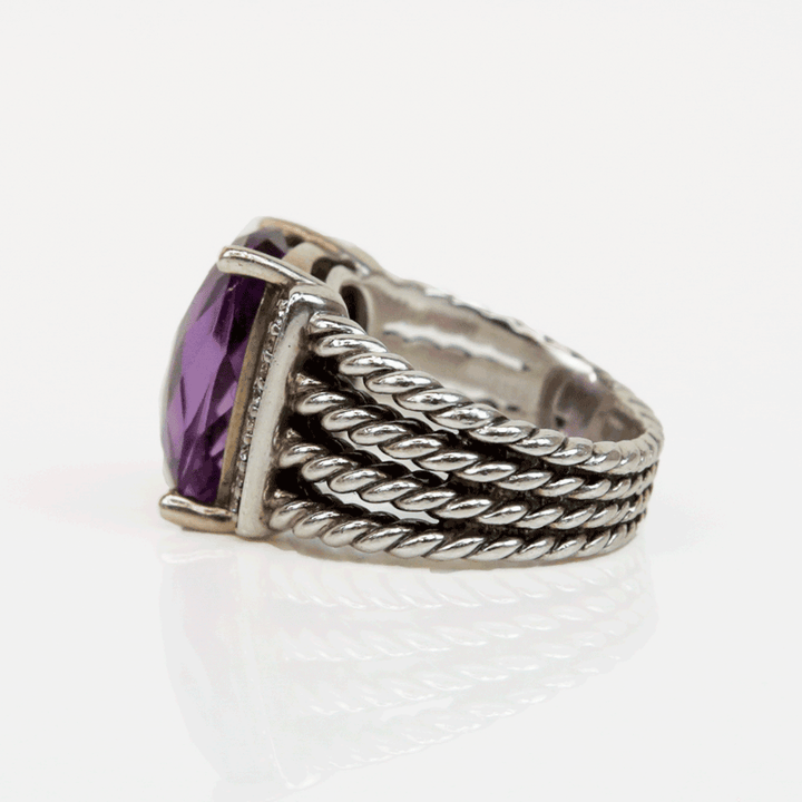 David Yurman Sterling Silver Wheaton Amethyst & Diamond Ring