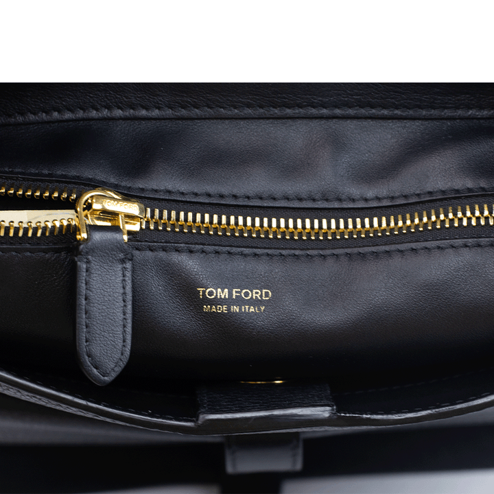 Tom Ford Small T Twist Black Leather Crossbody Bag