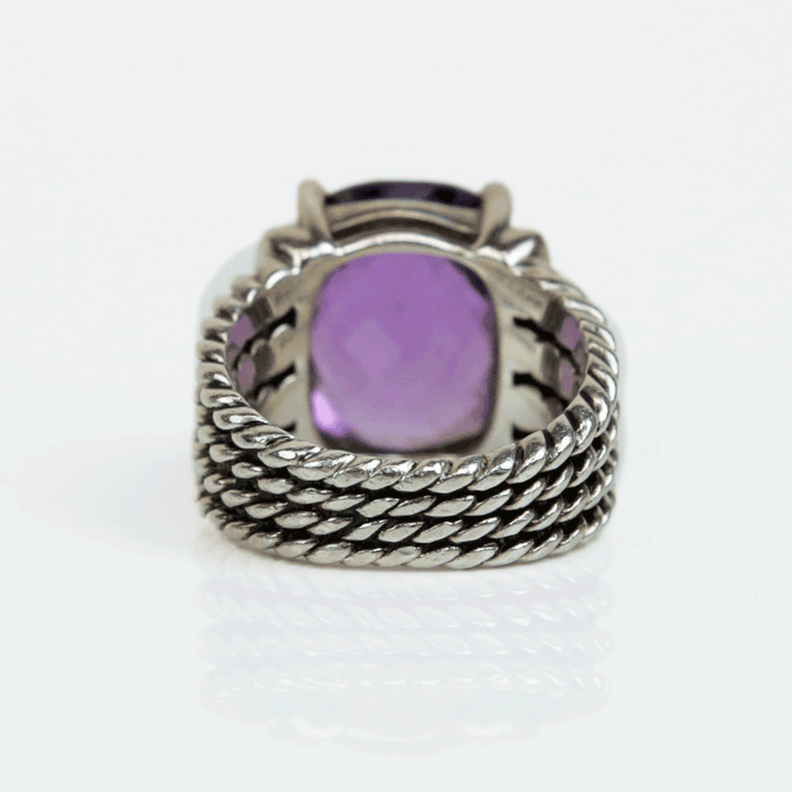 David Yurman Sterling Silver Wheaton Amethyst & Diamond Ring