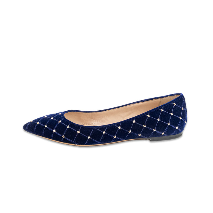 Valentino Blue Velvet Rockstud Pointed Toe Flats