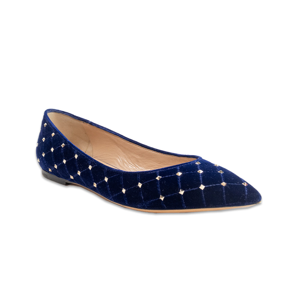 Valentino Blue Velvet Rockstud Pointed Toe Flats