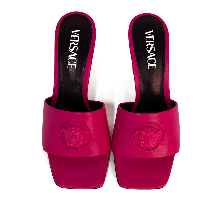 Versace Pink Leather Medusa Mule Heels