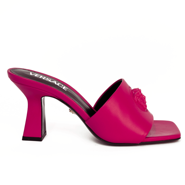 Versace Pink Leather Medusa Mule Heels