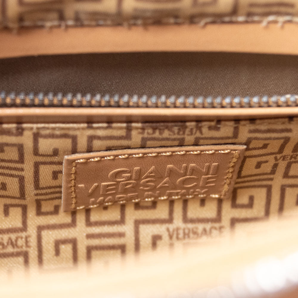 VERSACE SMALL STUDDED BROWN LEATHER SHOULDER BAG