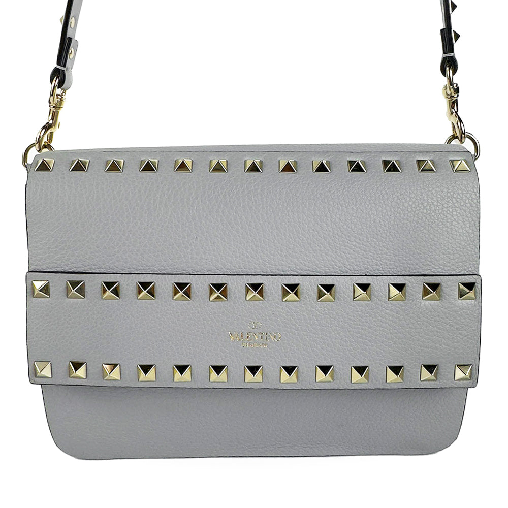 Valentino Gray Leather Rockstud Flap Crossbody Bag