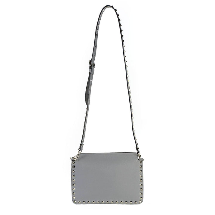 Valentino Gray Leather Rockstud Flap Crossbody Bag