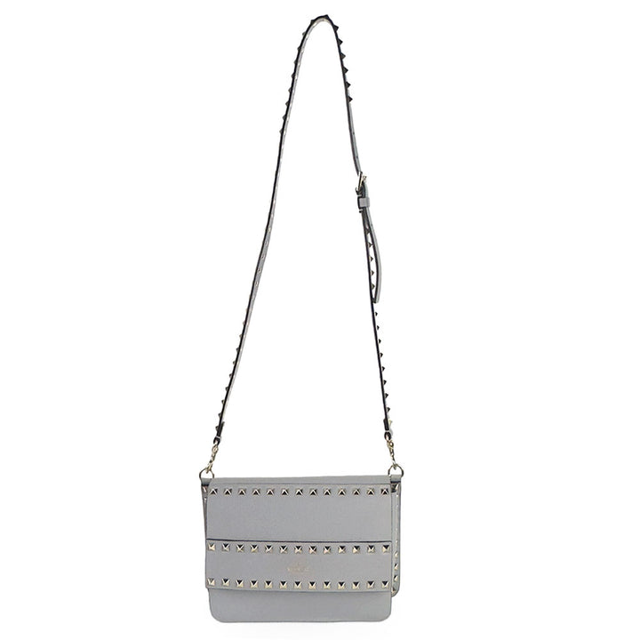 Valentino Gray Leather Rockstud Flap Crossbody Bag