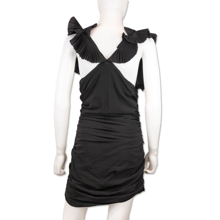 Isabel Marant Black Ruffle Shoulder Ruched Dress