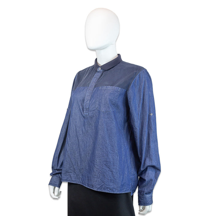 Valentino Blue Denim Long-Sleeve 3/4 Button Down Top