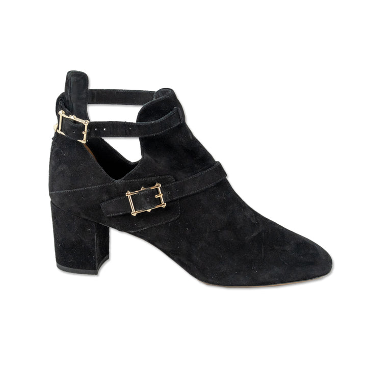 Valentino Garavani Black Suede Rockstud Buckle Ankle Booties