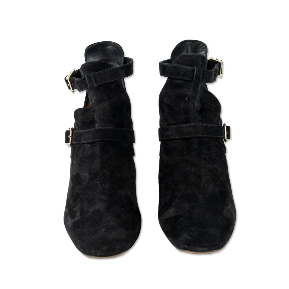 Valentino Garavani Black Suede Rockstud Buckle Ankle Booties