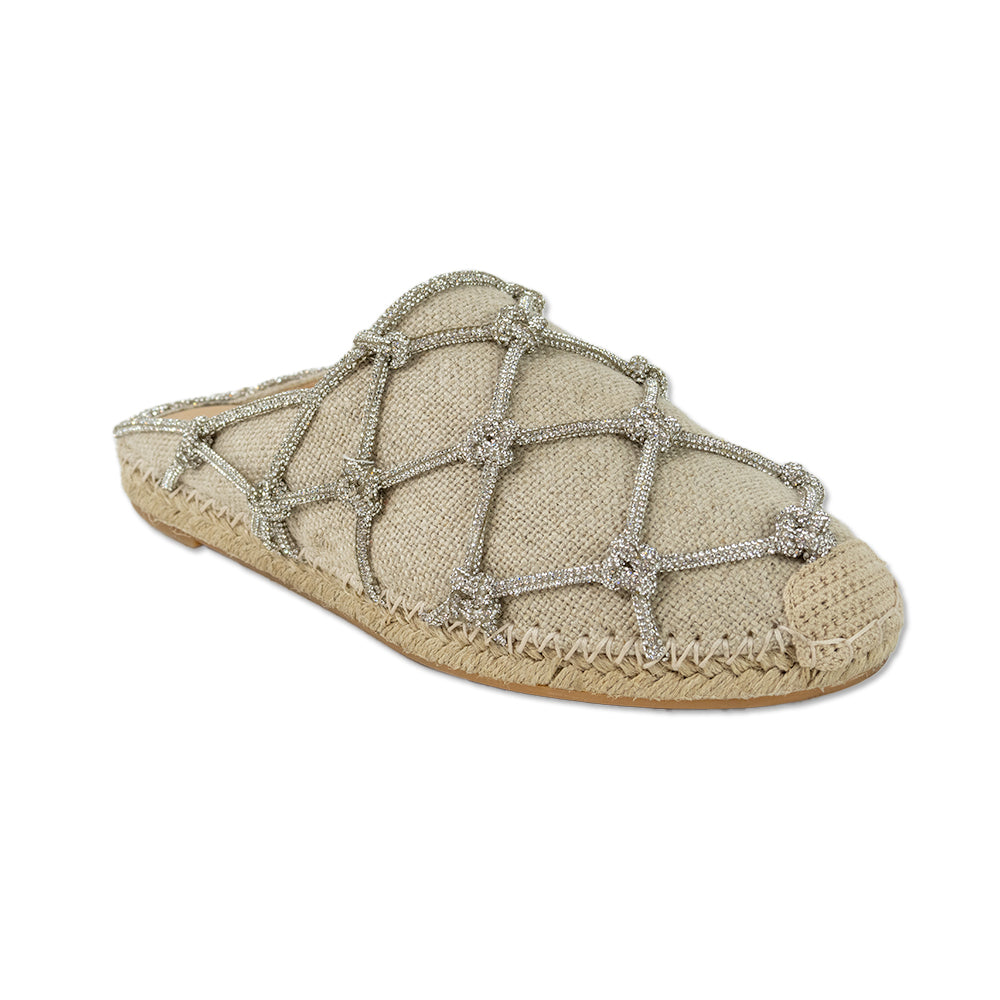 Valentino Garavani Natural Jute Rhinestone Caged Espadrille Mules