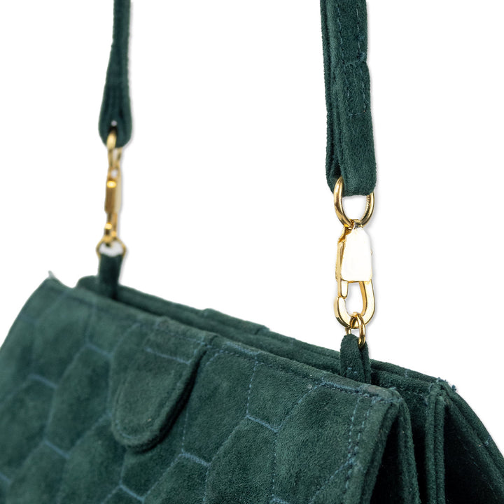 Valentino Green Suede Honeycomb Quilted Frame Bag