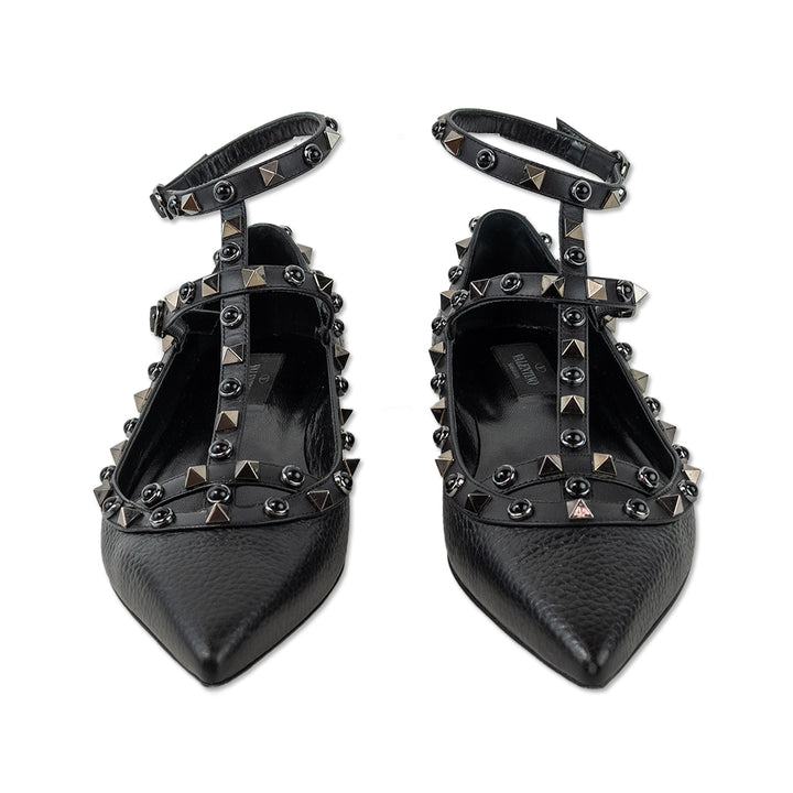 Valentino Rockstud Leather Buckle Pointed Toe Flats