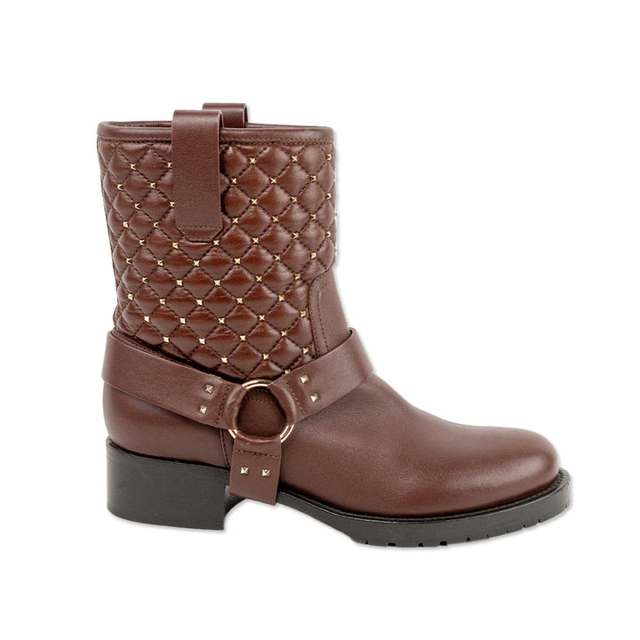 Valentino Brown Rockstud Harness Ankle Boots