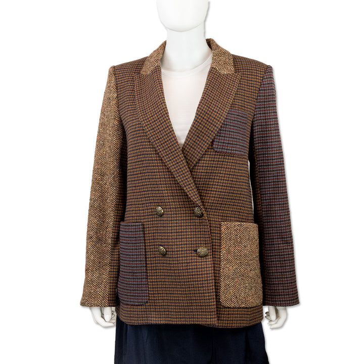 Veronica Beard Patchwork Tweed Double-Breasted Blazer