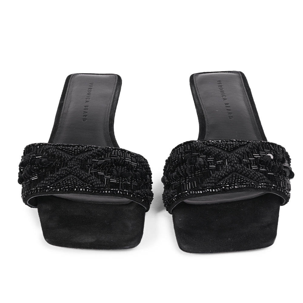 Veronica Beard Finley Black Beaded Slide Sandals