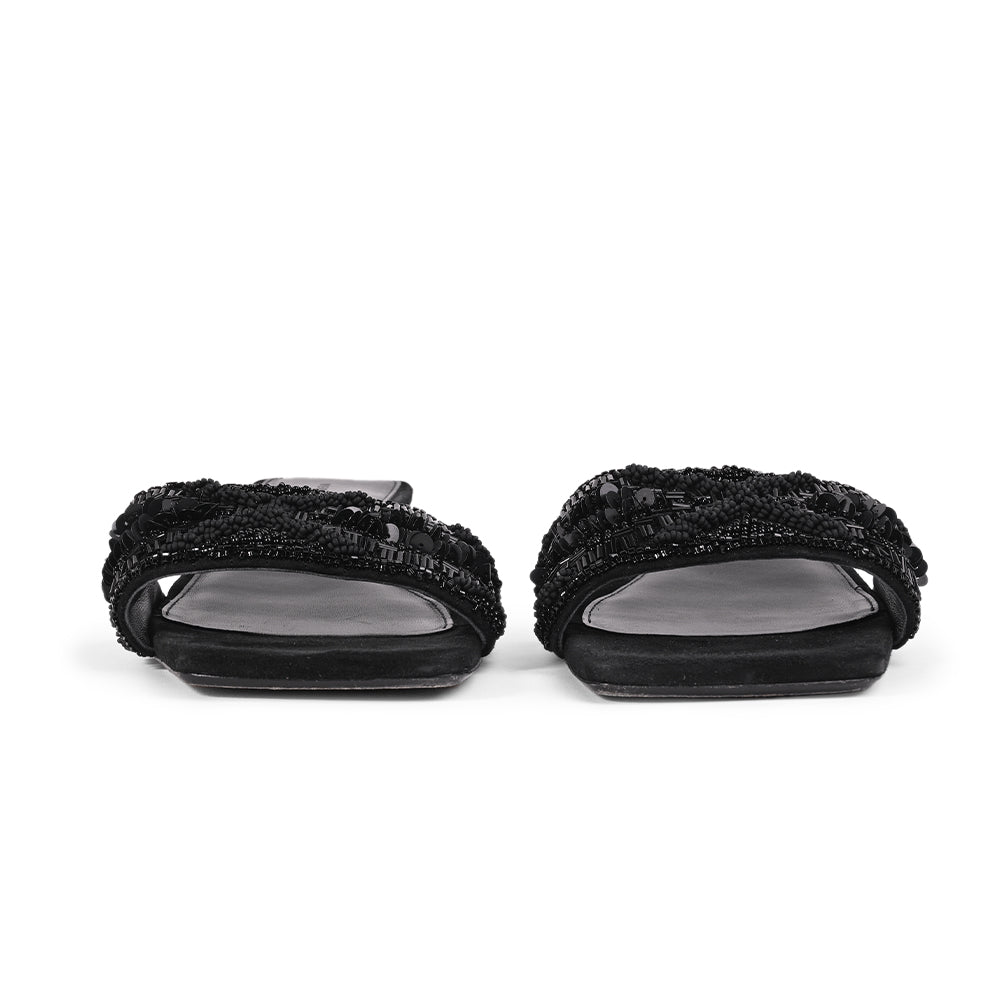 Veronica Beard Finley Black Beaded Slide Sandals