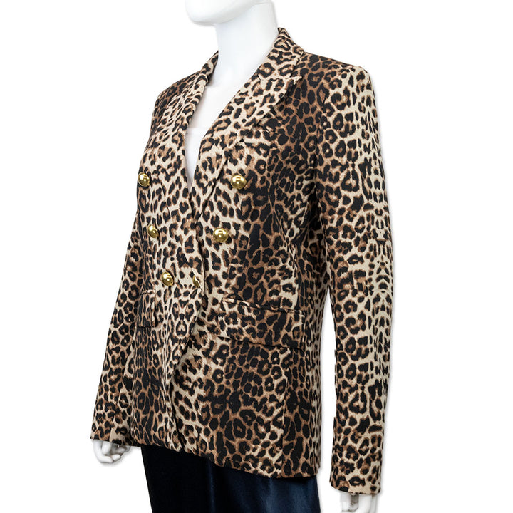 Veronica Beard Animal Print Blazer with Gold Buttons