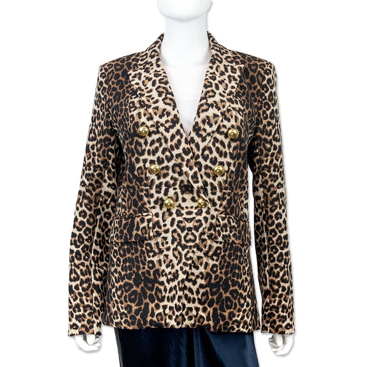 Veronica Beard Animal Print Blazer with Gold Buttons