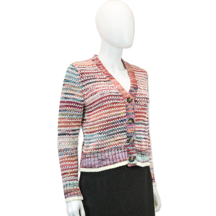 Veronica Beard Ansonia Pink/Blue Striped Cotton Cardigan